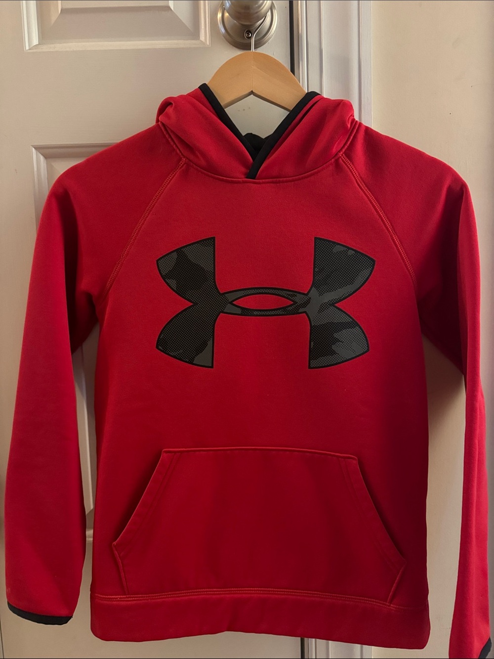 Under Armour Boys Red Hoodie with Black Logo